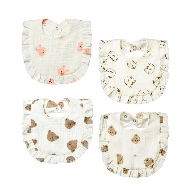 Lictin Muslin Baby Drool Bibs 4-Pack Baby Bandana Drool Bibs Cotton Unisex Snap Muslin Bibs for Boys Girls Absorbent & Soft for Teething and Drooling White Pattern