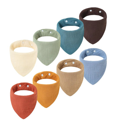 8 PACK Muslin Baby Bibs 6-layer 100% Cotton Unisex Absorbent Adjustable Bandana Drool Bibs for Teething Drooling (Multi&Classic)