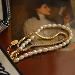 Delicate Freshwater Pearl Double Layer Bracelet for Women