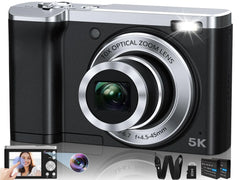 5K Digital Camera 56MP Cameras for Photography Autofocus10X Optical Zoom Vlogging Compact Camera with Front and Rear Camera6-Axis Anti-ShakeTouch Screen with 64GB SD Card2 Batteries