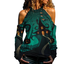Halloween Off Shoulder Printed Long Sleeve Top for Women