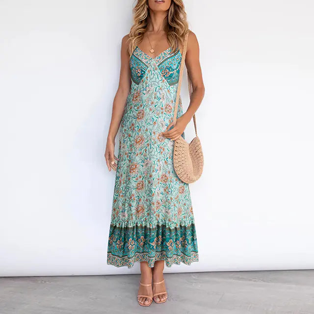 2021 Women's Casual Sexy Floral Print V-Neck Dress