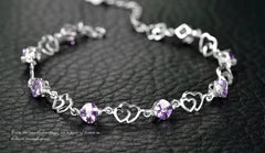 925 Silver Double Heart Amethyst Women's Bracelet