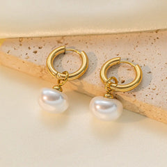 Elegant Minimalist Titanium Steel Pearl Earrings