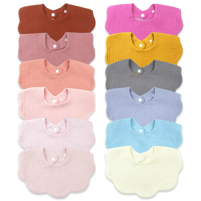 12PCS Baby Bibs Drool Bibs for Baby Girl Boy 4-Layer 100% Muslin Cotton Teething Bibs Drooling Bibs Absorbent&Soft&Breathable Scarf Muslin Baby Bibs