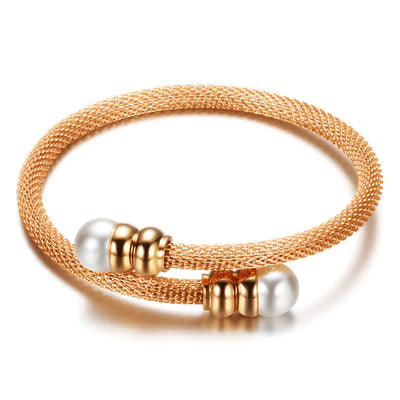 18K Gold Three-Color Pearl Titanium Steel Bracelet