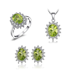 Colored Gems Ring and Stud Earrings Set for Women