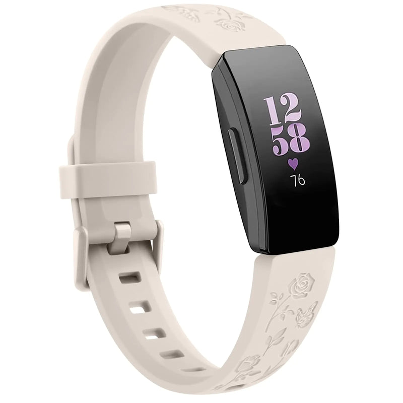 AK Floral Engraved Band Compatible with Fitbit Inspire 2 / Fitbit Inspire HR/Fitbit Inspire/Fitbit Ace 2 Bands Women Sports Waterproof Straps for Fitbit Inspire HR Fitness Tracker (Starlight)