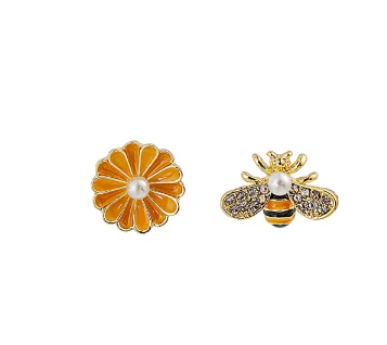 Asymmetric Bee Daisy Earrings for Women, 925 Silver