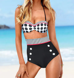 Retro High-Waist Polka Dot Bikini Swimsuit