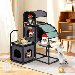 Cat Tree Modern Cat Tree Tower for Indoor Cats -42" Tall Cat House condo with Hammock Scratching Post and Removable Pads for Small Large CatsPet Home