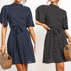 Polka Dot Ruffle Sleeve High Waist Women's Dress