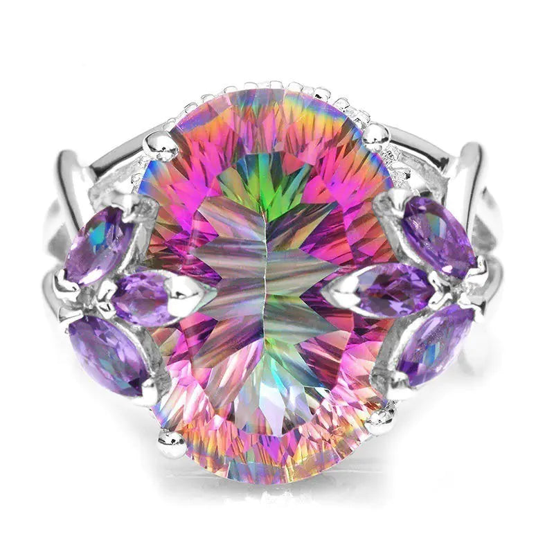 Colorful Rainbow Zirconia Princess Ring in Silver 925