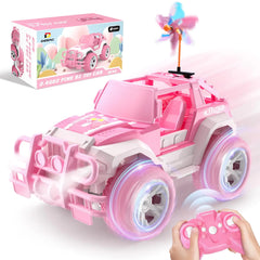 DEERC RC Cars with Windmill Hair Clips 1:18 Scale Remote Control Car with Storage Case 80 Min Playtime 2.4Ghz LED Light Off-Road Pink Monster RC Trucks with Auto Mode Toys Car Gifts for Girls Kids