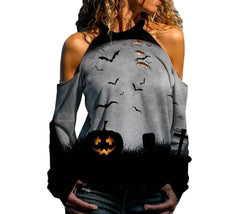 Halloween Off Shoulder Printed Long Sleeve Top for Women