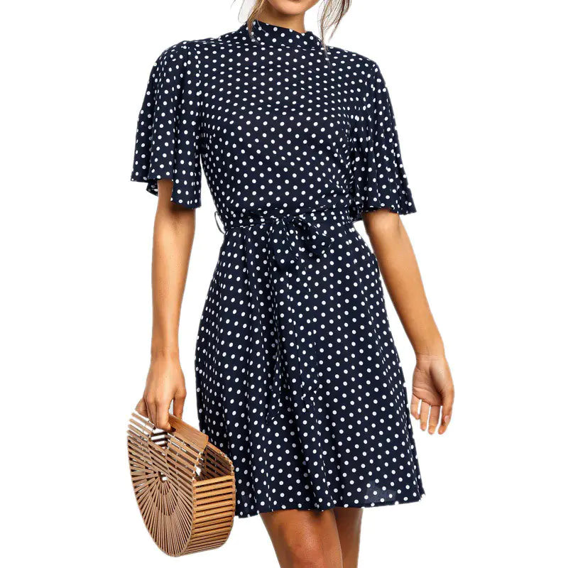 Polka Dot Ruffle Sleeve High Waist Women's Dress