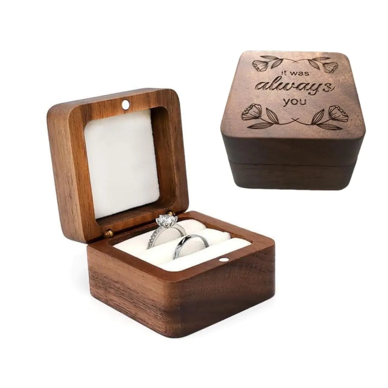 molchagar Wooden Ring Box for Wedding Ceremony Rustic Ring Holder for Proposal Engagement Anniversary Flora Engraved Jewelry Gift Box for lovers Birthday…