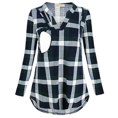 Women’s Plaid Print V-Neck Long Sleeve Nursing Top