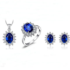 Colored Gems Ring and Stud Earrings Set for Women