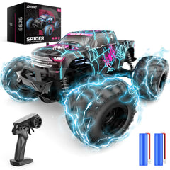 DEERC 1/16 Glowing Spider Remote Control Car - Fast RC Cars W/2 Rechargeable Batteries for 30 Min Play All Terrain Off-Road Monster Truck Toys for Boys Kids Age 4-7 8-12 Birthday Xmas Gift