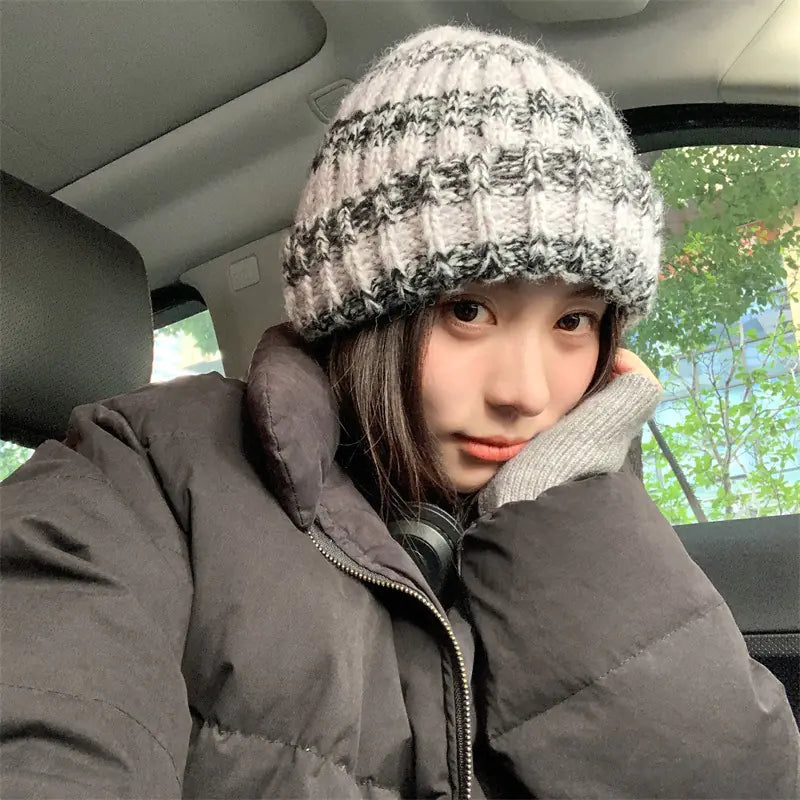 Japanese Thick Striped Wool Peplum Wrap for Warmth