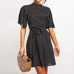 Polka Dot Ruffle Sleeve High Waist Women's Dress