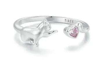 Cat Love Ring in 925 Silver with Zirconia (Open Design)