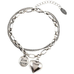925 Silver Heart Double Layer Bracelet for Women
