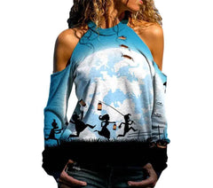 Halloween Off Shoulder Printed Long Sleeve Top for Women