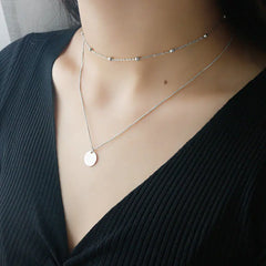 S925 Silver Choker Necklace with Double Layer Design