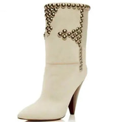 "Studded Wedge Heel Pointed Toe Over-the-Knee Boots"