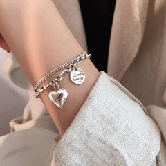 925 Silver Heart Double Layer Bracelet for Women