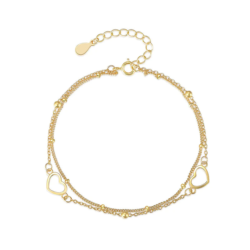 S925 Sterling Silver Double Layer Heart Bracelet for Women