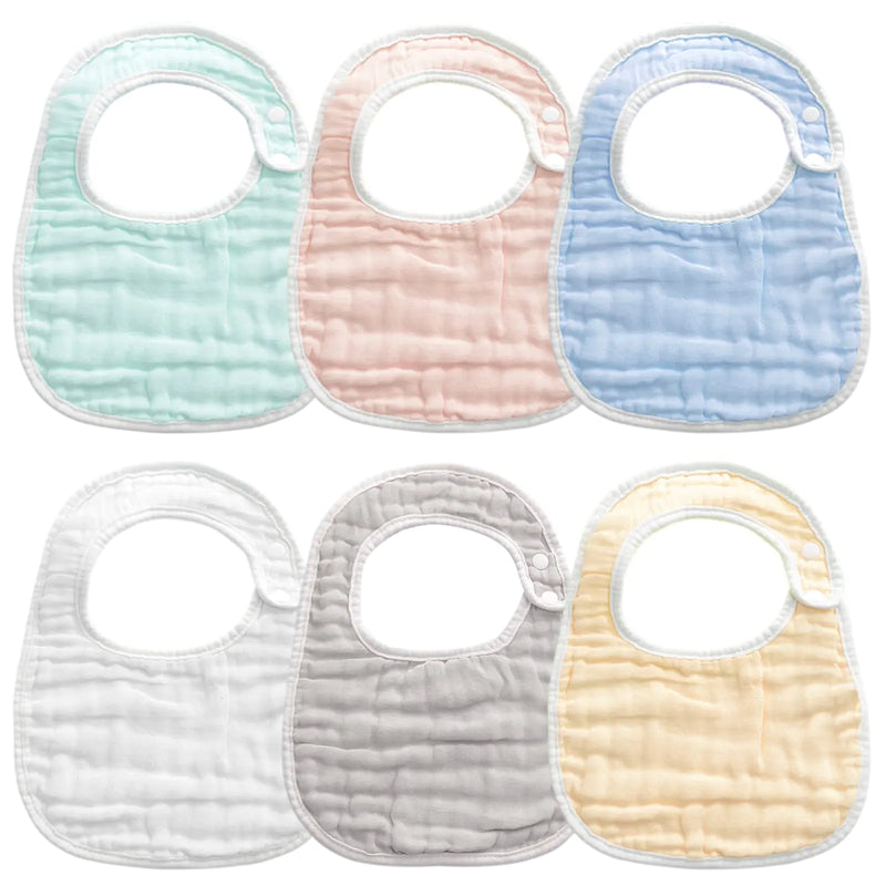 6Pack Muslin Baby Bibs Ultra Soft Absorbent - 100% Cotton Baby Bandana Drool Bibs Adjustable Snaps for Infants Newborns and Toddlers Stylish Unisex Bandana Bibs for Teething and Drooling