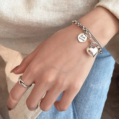 925 Silver Heart Double Layer Bracelet for Women