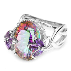 Colorful Rainbow Zirconia Princess Ring in Silver 925