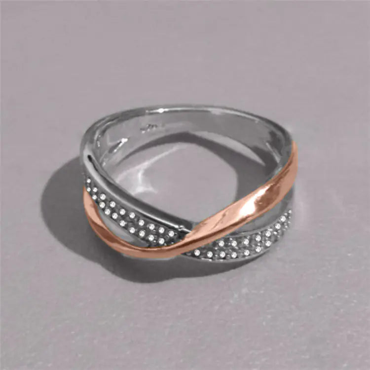 X-Shaped Dual Color Diamond Ring for Cross-Border E-Commerce