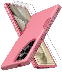 Diverbox for Galaxy S24 Ultra Case [Shockproof] [Dropproof] 2 Pack [Tempered Glass Screen Protector ]Heavy Duty Protection Phone Case Cover for Samsung Galaxy S24 Ultra (Pink)