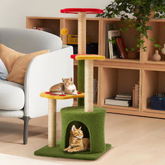 37in Cute Cat Tree Flower Cat Tree Tower for Indoor Cats with 3 Sisal Covered Scratching Posts Cozy Tower Condo Large Padded Top Perch Green Fun Cat Tree Kitty Condo Cat Furniture for Indoor Cats