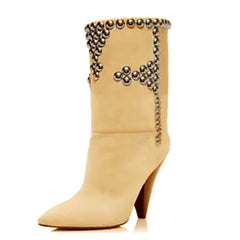 "Studded Wedge Heel Pointed Toe Over-the-Knee Boots"