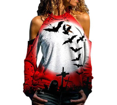 Halloween Off Shoulder Printed Long Sleeve Top for Women