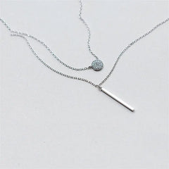 S925 Silver Double Layer Necklace with Diamonds