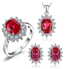 Colored Gems Ring and Stud Earrings Set for Women
