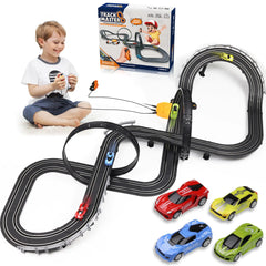Slot Car Race Track Set Battery or Electric Race Car Toys for 3 4 5 6+ Year Old Boys Gifts 4pcs Slot Cars & 23 FT Dual Racing Game Lap Overpass Track Gifts Toys for Boys Kids Age 6 7 8-12