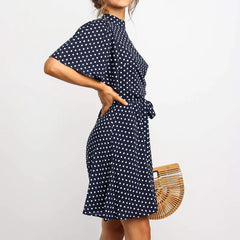 Polka Dot Ruffle Sleeve High Waist Women's Dress