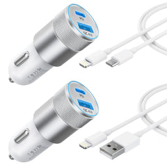 Car Charger [Apple MFi Certified] 48W Cigarette Lighter iPhone Car Charger Fast Charging with USB-A and USB-C to Lightning Cable for Carplay Car Accessories for iPhone/iPad/Airpods and More