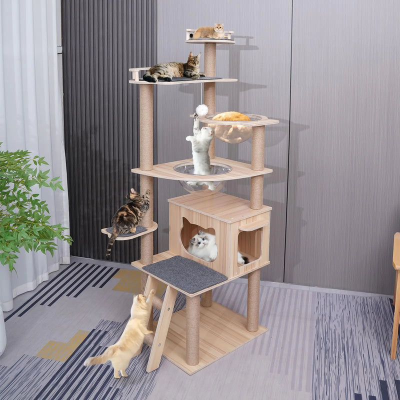 Cat Tree Wood cat Tower with cat CarpetModern Cat Tree Tower for Indoor Cats - 67