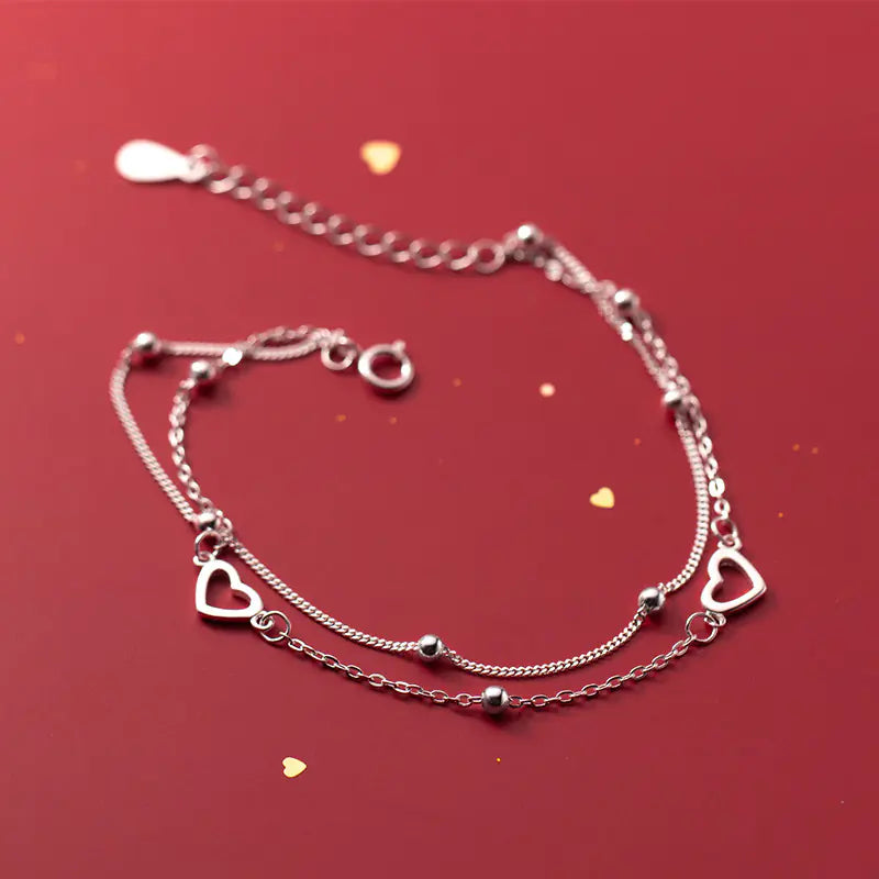 S925 Silver Double Layer Heart Bracelet
