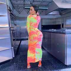 Autumn Digital Print Long Sleeve Bodycon Dress for Women