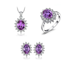 Colored Gems Ring and Stud Earrings Set for Women